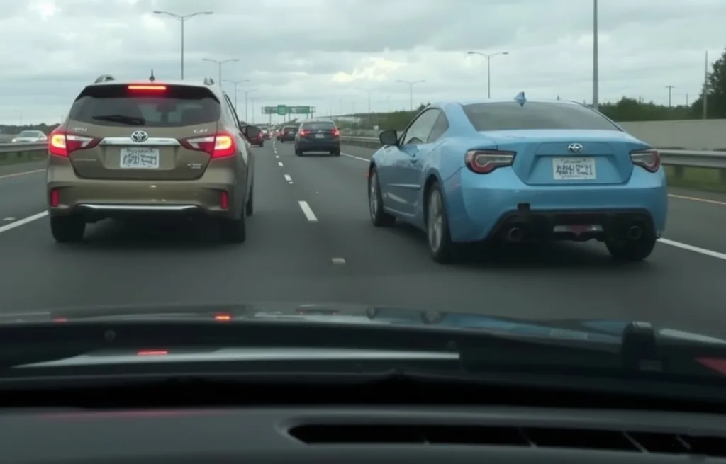 A car merging into another vehicle hidden in its blind spot